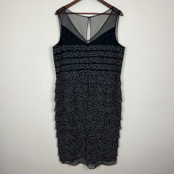Adrianna Papell Dress 20W Black Tiered Sheath Polka Dot Ruffles Cocktail Mesh - Picture 8 of 12